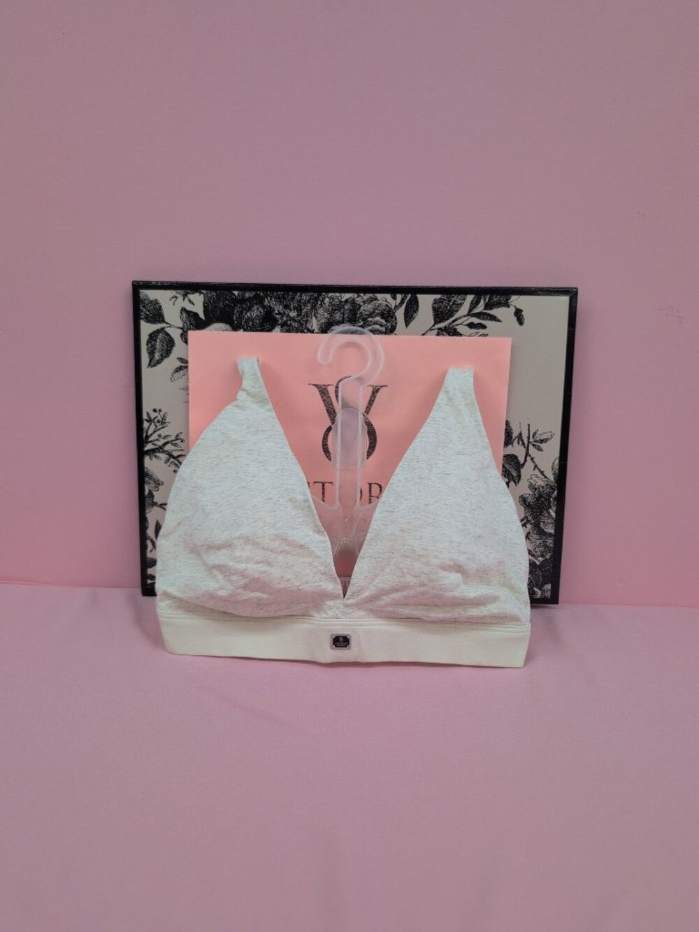 Victoria Secret Cotton Logo Hardware Wireless Plunge Bralette L Heather Natural